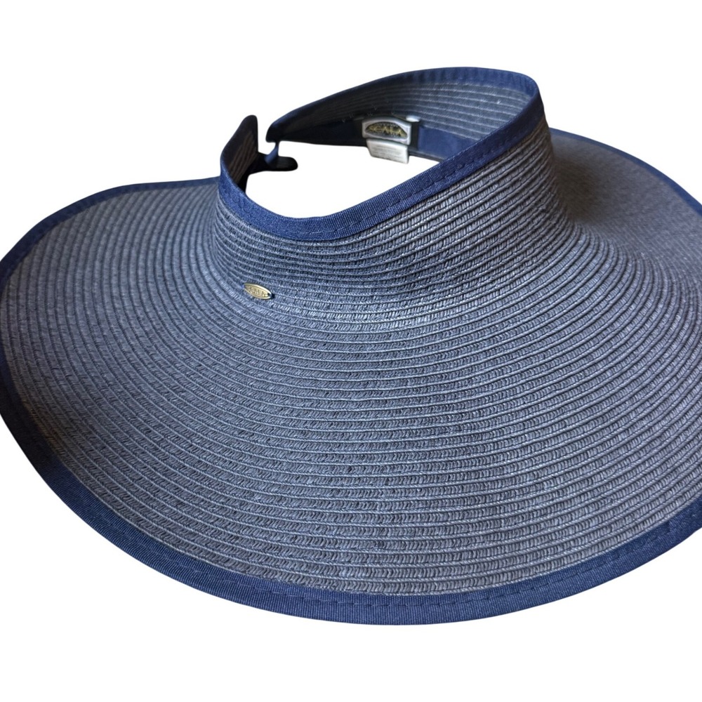 Scala Navy Blue Packable Toyo Straw Wide Brim Sun Visor Hat LP54-BASC NEW